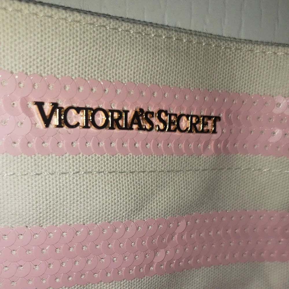 Victoria’s Secret Cream Pink Sequin Canvas Tote Bag NWT - Picture 2 of 6